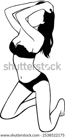 black and white sexy bikini vector portrait