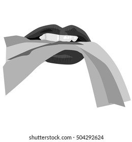Black and white sexy lips. Vector illustration. The tape in the mouth