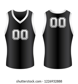 Black and White Shaded Two-Sided Basketball Jersey Uniform Front and Back Vector Illustration Graphic