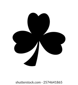 Black and white shamrock icon. Clover icon on white background. Symbol of luck, fortune. St. Patrick's Day.