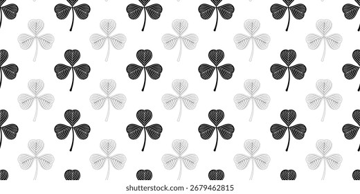 patrón transparente de hoja de Shamrock blanco negro
