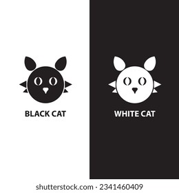 Black and white shape face cat with bold text isolated on white and black background vector illustration. Suitable for logo and any design.