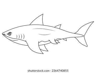 Black and white shark cartoon character vector. Coloring page of cartoon shark
