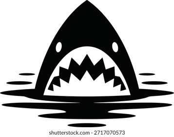 Cabeza de tiburón blanco y negro con dientes afilados y salpicaduras de agua