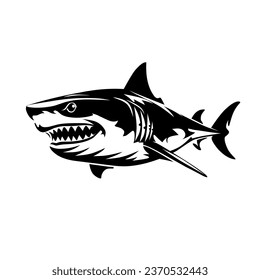 Black and white shark illustration design with white background