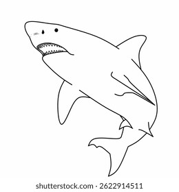 Black and white shark illustration in upright pose, line art style perfect for aquatic, biology, and ocean content
