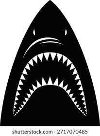 Boca de tiburón blanco y negro con dientes afilados