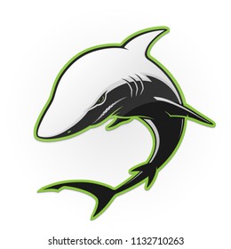 Black and white shark on a white background. Vector illustration