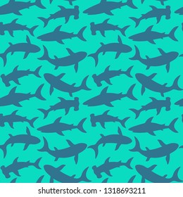 Black and white shark seamless pattern. Vector illustration. 