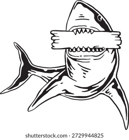 Ilustración vectorial de tiburón blanco y negro aislado sobre fondo blanco