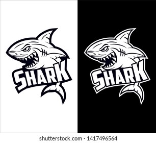 Black and white shark vector, isolated shark vector