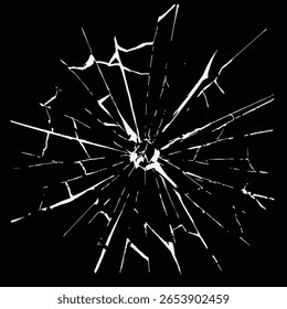 Black and white shattered glass vector transparent png image, broken window effect, clear backdrop, cracked surface, and damaged texture.
