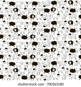 Black and white sheep elements on an isolated background.