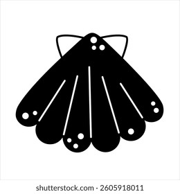 Black and white shell clipart, isolated cartoon sea doodle. Ocean hand drawn vector illustration in flat style