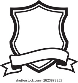 Black and white shield with a decorative ribbon banner underneath, classic heraldic shape for emblems, and badge projects