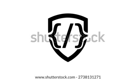 A black and white shield emblem incorporating coding brackets and a forward slash inside. The vector is editable and suitable for various applications.