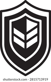 Black and white shield emblem with layered design and pointed top presented as a vector silhouette armor badge boundary crest defense fortification