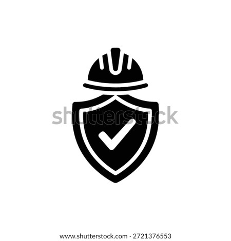 Black and White Shield Icon with Checkmark and Construction Hard Hat