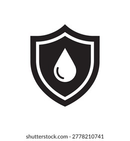 A black and white shield icon with a water droplet symbol inside, representing protection and conservation.