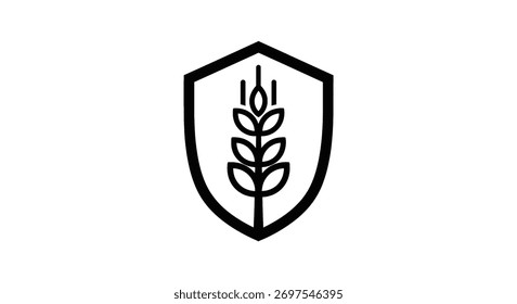 A black and white shield icon with a wheat stalk inside, symbolizing protection and agriculture.
