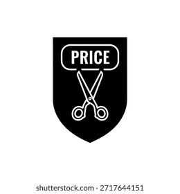 Black and white shield icon with the word PRICE symbolizing protection or value assurance