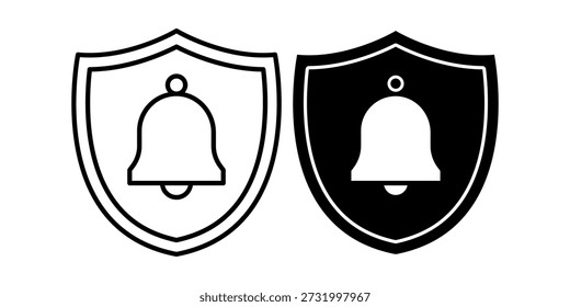 Iconos de escudo blanco y negro con símbolos de campana