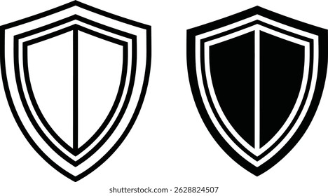 Black and white shield icons representing protection security and safety vector illustration