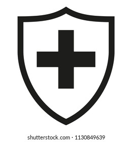 Black and white shield with medical cross silhouette. Health protection concept. Healthcare themed vector illustration for poster, leaflet, certificate, flayer or invitation background