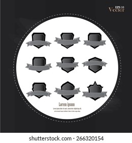 Black and white shield on chalkboard.shield with banner .shield for logo. vector illustration.   