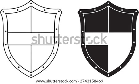Black and white shield with rivets and cross sections heraldry