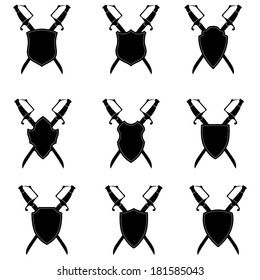 Black and white shield silhouette with Crossed Swords