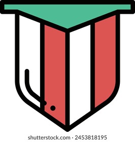 A black and white shield with a white stripe. The shield is rectangular in shape and has a curved top