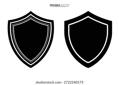 Os designs de vetor de escudo preto e branco exibem contornos em camadas e formas sólidas para aplicações gráficas versáteis.