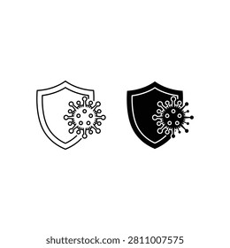 Black and white shield virus icons