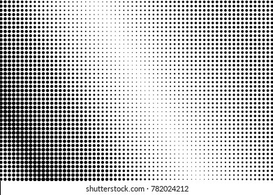 Black white shiny dotted gradient. Half tone vector background. Greyscale dotted halftone. Abstract monochrome texture. Black ink dot on transparent backdrop. Pop art dotwork. Retro design 