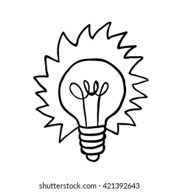 black and white shiny lightbulb cartoon illustration