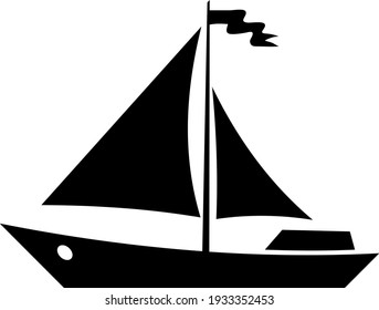 black and white ship icon - a vessel larger than a boat for transporting people or goods by sea, illustration, vector