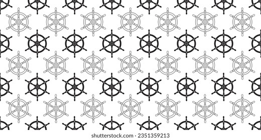 black white ship wheel seamless pattern