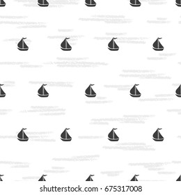 Black and white ships seamless pattern. Vector nautical background.
