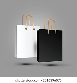 Black and White Shopping Bags, mockup vector Background.