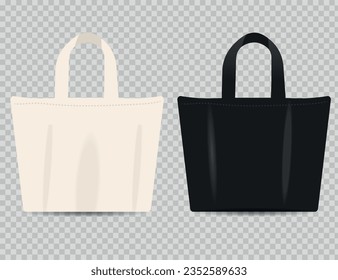 Black and white shopping bags realistic corporate identity item template template transparent background vector illustration.