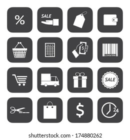 Black and White Shopping icons set. Illustration eps 10