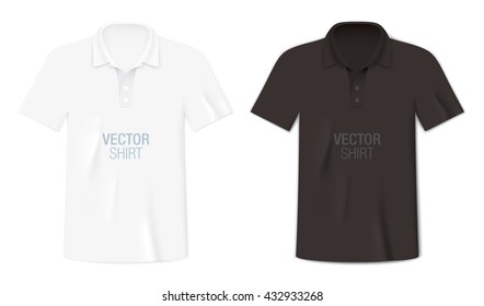 Black and white short sleeve polo shirts. Men's vector shirt templates. Realistic mockup.