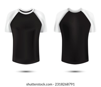 Black and white short sleeve raglan t-shirt mockup front and back view