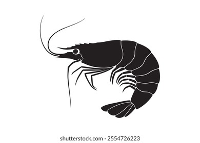 Black and White Shrimp Silhouette Simple Line Art Shrimp Illustration