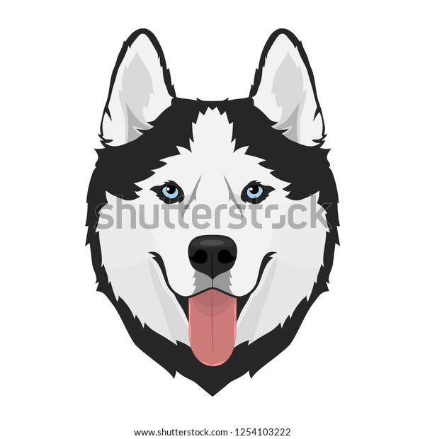 白黒のシベリアン ハスキーで 青い目と舌が出ています ハスキー犬の頭 ベクターイラスト のベクター画像素材 ロイヤリティフリー