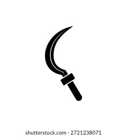 Icono de hoz blanco y negro que representa la herramienta de cosecha agrícola de mano