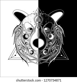 black and white side bear ornament vector design