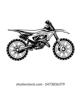 black and white side view motocross line art vector illustration