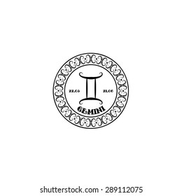 black and white sign Gemini in vintage style on a white background